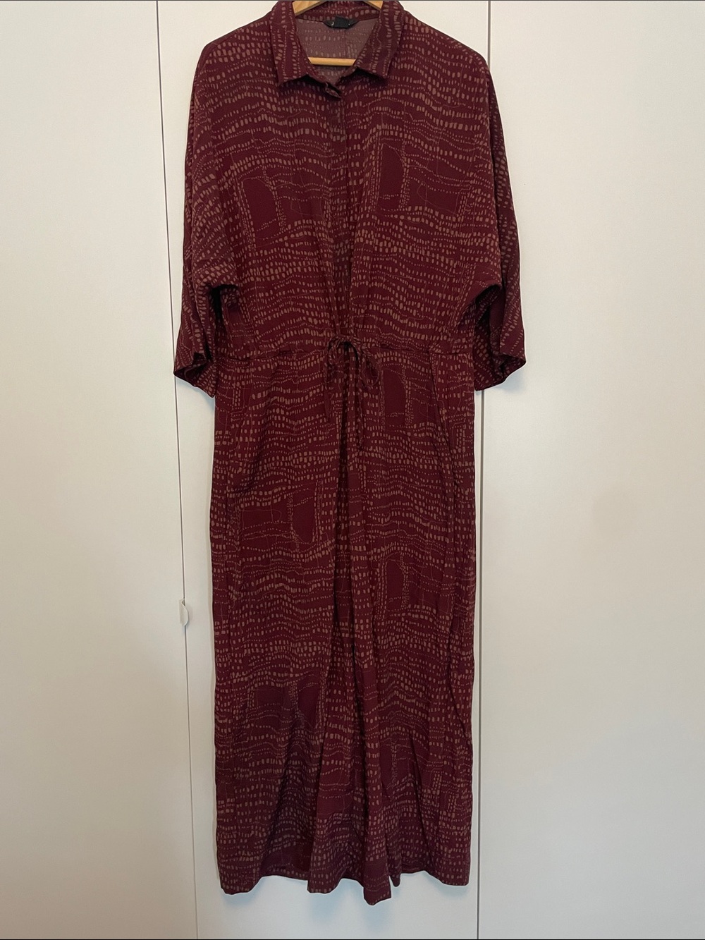 Monki Maroon Patterned Short-Sleeve Jumpsuit